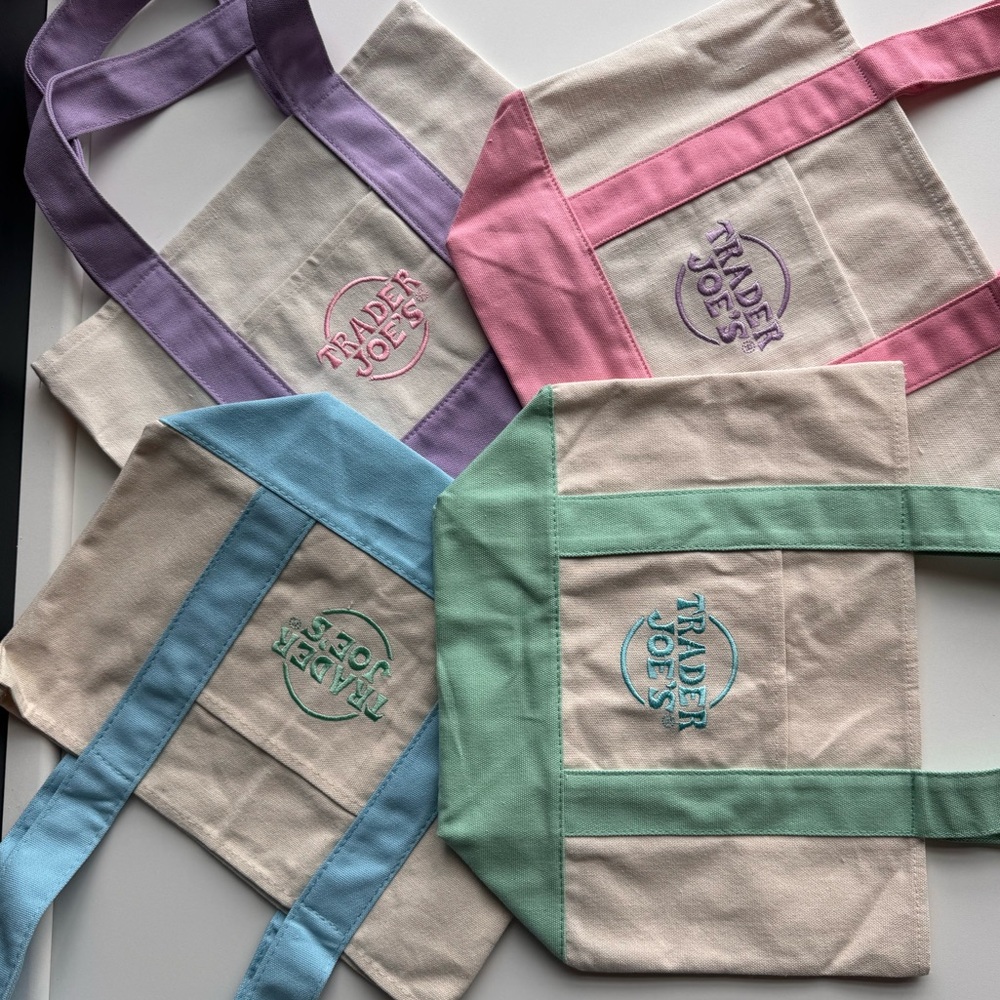 Full Set of 4, Mini Trader Joe's Canvas Tote Bags, spring colors